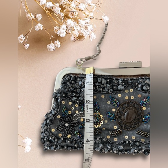 Embellished Evening Beaded Clutch Bag with Chain Strap - Picture 12 of 13